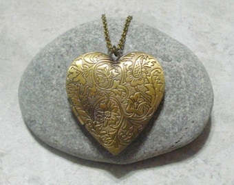 Large Heart Locket Necklace Pendant Antique Bronze