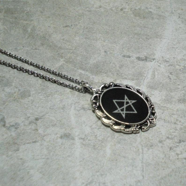 Unicursal Hexagram Necklace Pendant Jewelry Antique Silver image 2