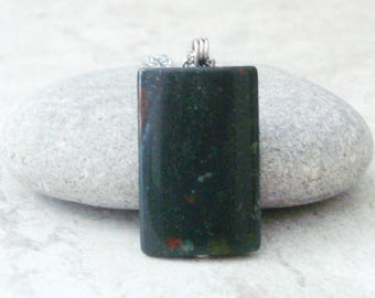Bloodstone Necklace Steel Chain Rectangle 010
