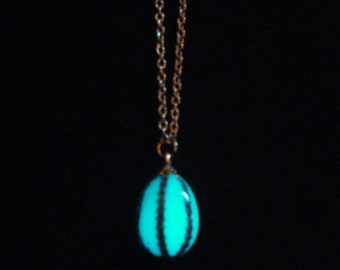 Caged Dragon Egg Necklace Glow In The Dark Antique Silver (glows aqua)