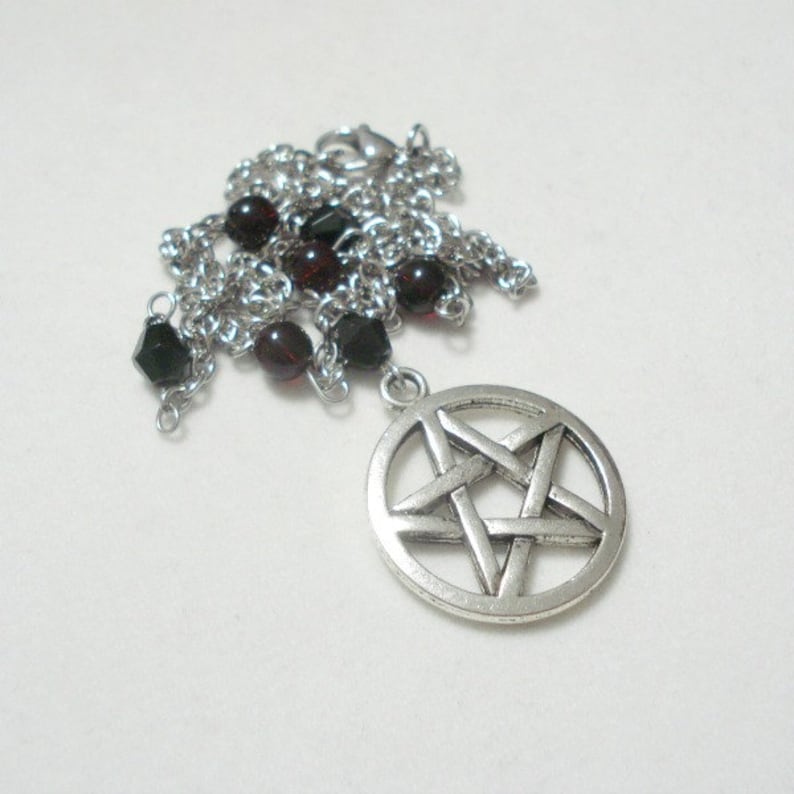 Pentagram Necklace Pentacle Dark Garnet Red And Black