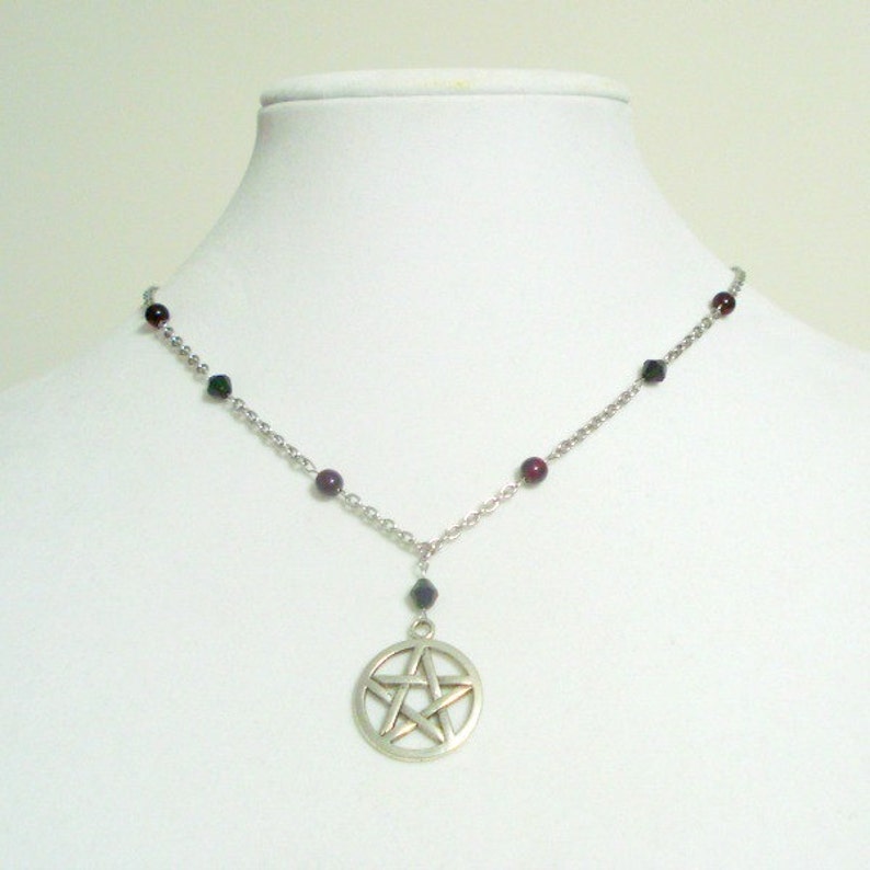 Pentagram Necklace Pentacle Dark Garnet Red And Black