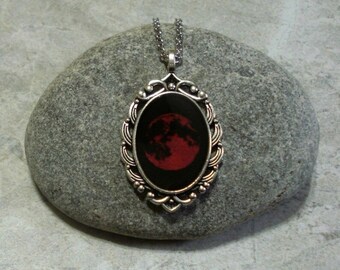 Red Full Moon Necklace Jewelry Antique Silver