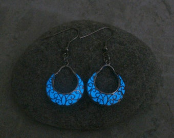 Blue Crescent Moon Earrings Glow In The Dark Antique Silver