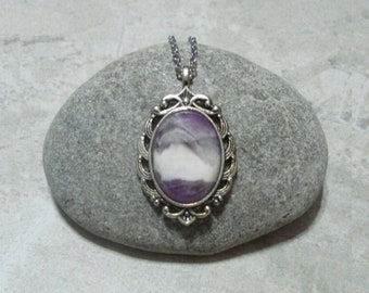 Amethyst Necklace Cabochon Gemstone Jewelry Antique Silver