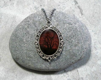 Red Sky Necklace Black Tree Pendant Jewelry