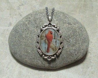 Cardinal Necklace Pendant Jewelry Antique Silver