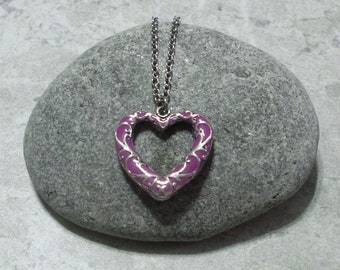 Purple Heart Necklace Jewelry Antique Silver