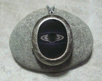 Saturn Locket Necklace Planet Jewelry Stainless Steel