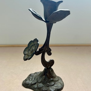 Vintage Patinated Floral Candlestick Holder