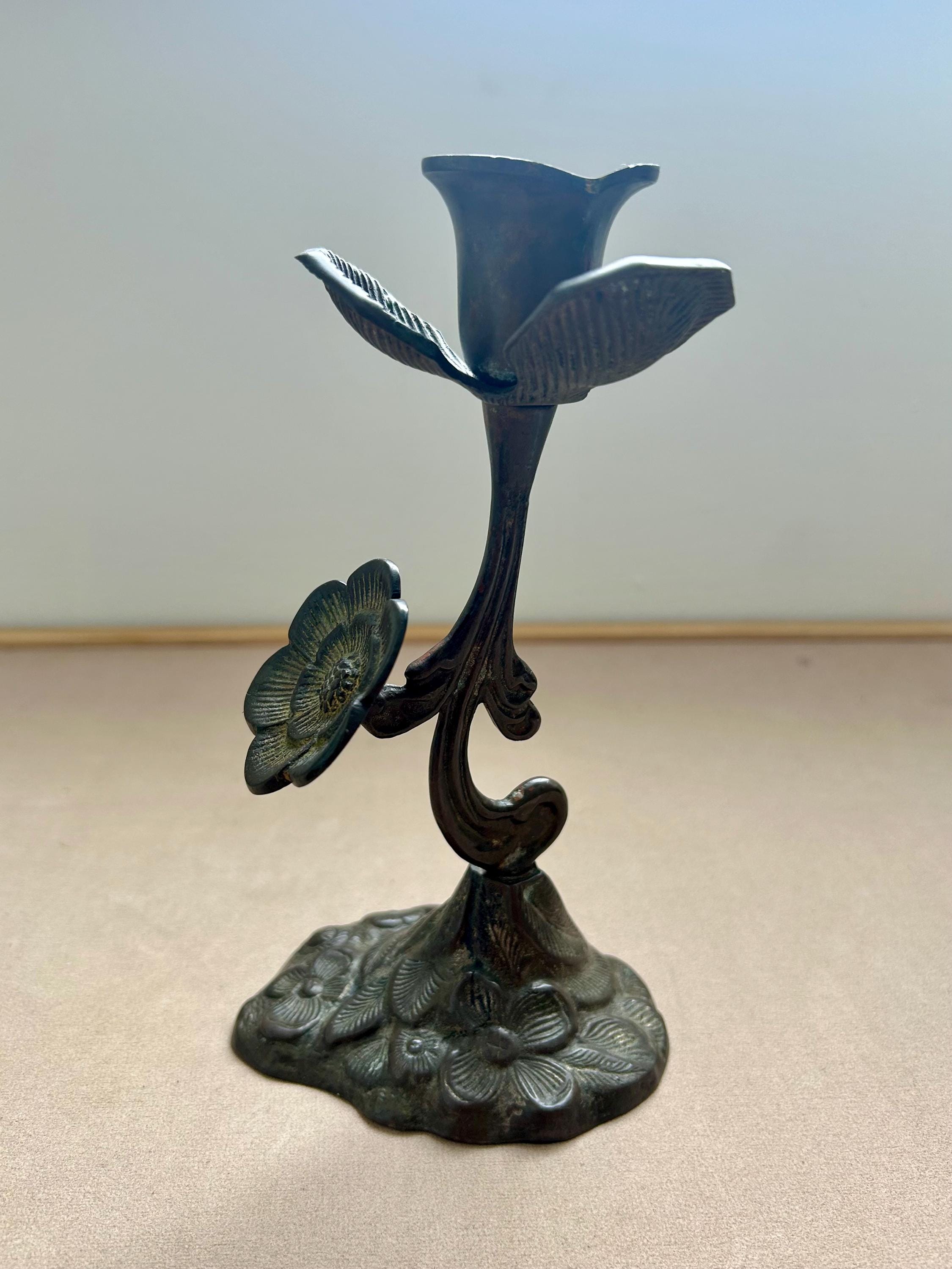 ヴィンテージの古色花柄キャンドルホルダー - Etsy 日本