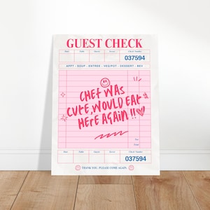 Chef Was Cute Digital Wall Art – Unframed, Guest Check Design,