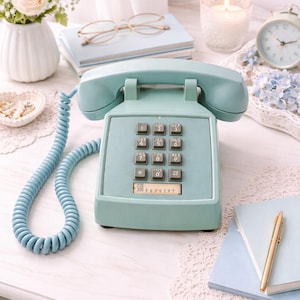 Vintage Turquoise/Aqua Push Button Telephone – Northern Telecom Landline Phone