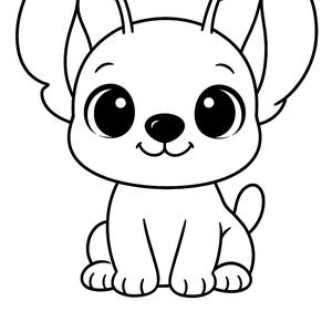 Può includere: Illustrazione in bianco e nero di un cucciolo alieno. Il cucciolo ha grandi occhi, un naso piccolo e una bocca sorridente. Il testo "ALIEN PUPPY" è sotto.