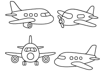 Airplane Coloring Page – 4 Cute Airplanes Printable – Kids Transportation Coloring Sheet – Aircraft Line Art – Instant Download