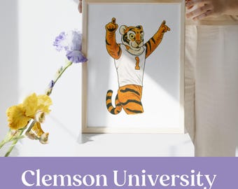Clemson Tiger Mascot Printable Art – Clemson University Digital Download – College Sports Fan, Student, or Alumni Wall or Dorm Decor