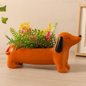 Übertopf aus Resin für Dackel - Blumentopf Dekoration für Garten im Freien, Dackel, perfekt für Zimmerdekoration