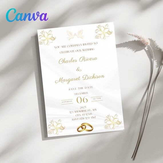 Wedding Invitation Template, Editable Canva Invite + Free Thank You Card, Printable Digital Download, Elegant Wedding Card