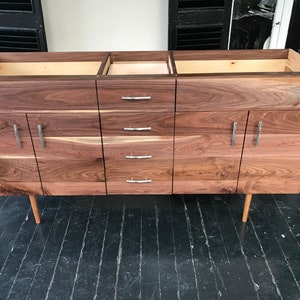 Solid Walnut Mid-century Vanity with Hand Turned Legs