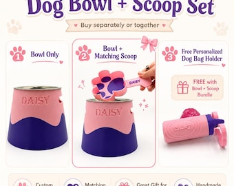 Personalized Dog Bowl and Scoop Set, Custom Pet Bowl With Name, Stainless Insert