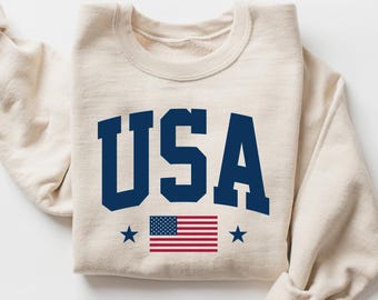USA Sweatshirt, American Flag Sweatshirt, Patriotic USA Crewneck, Womens America Hoodie, 4th of July Shirt