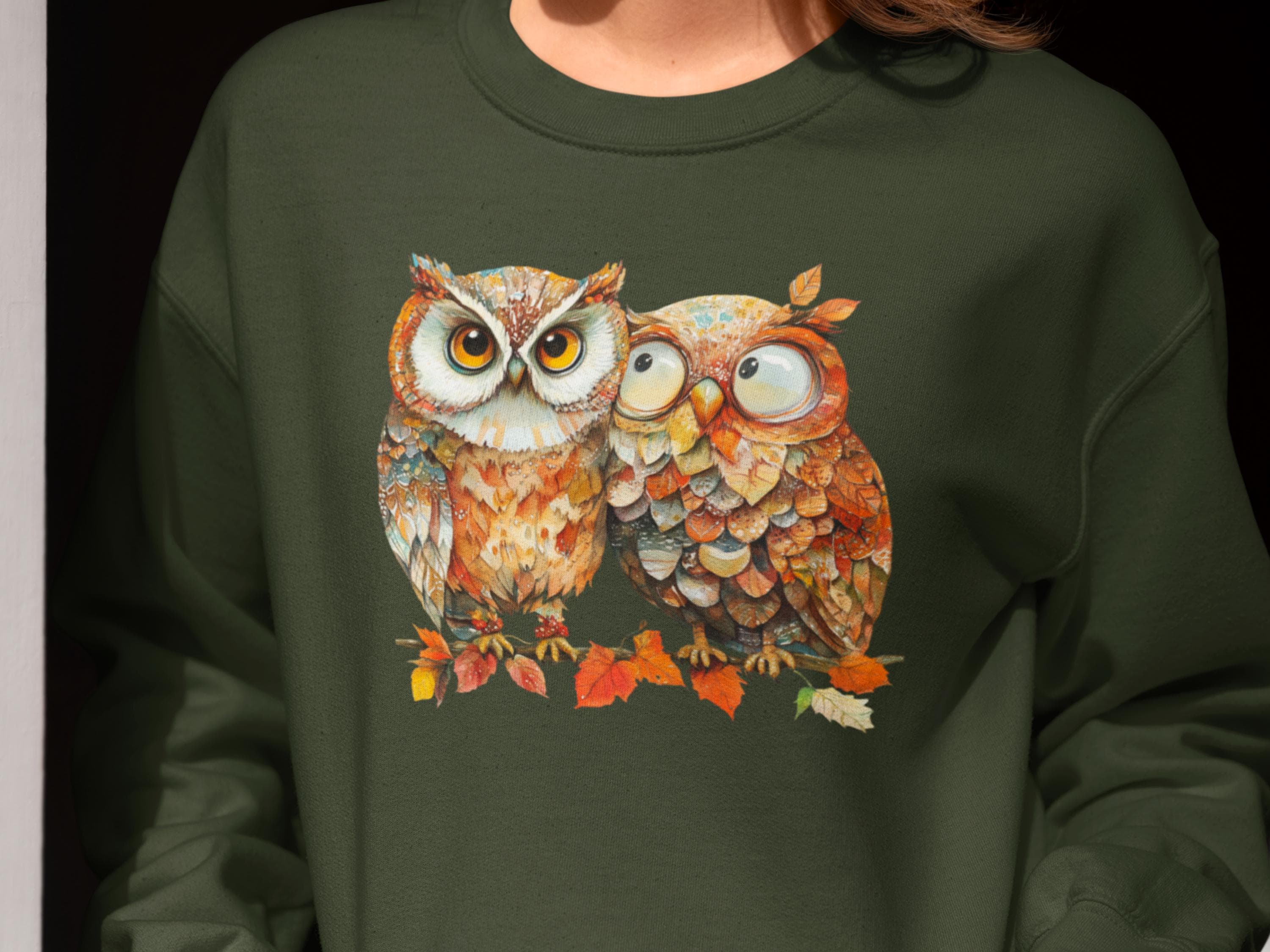 Cute Autumn Owl Sweatshirt, Cute Owl Sweater, Whimsical Woodland Owl Couple Shirt, Cozy Autumn Gift,