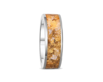 NATURAL SELENITE 925 Silver Wedding Band with Shungite, 24K Gold: Protection & Balance Jewelry For Men and Women Genuine Jewelry by Herri