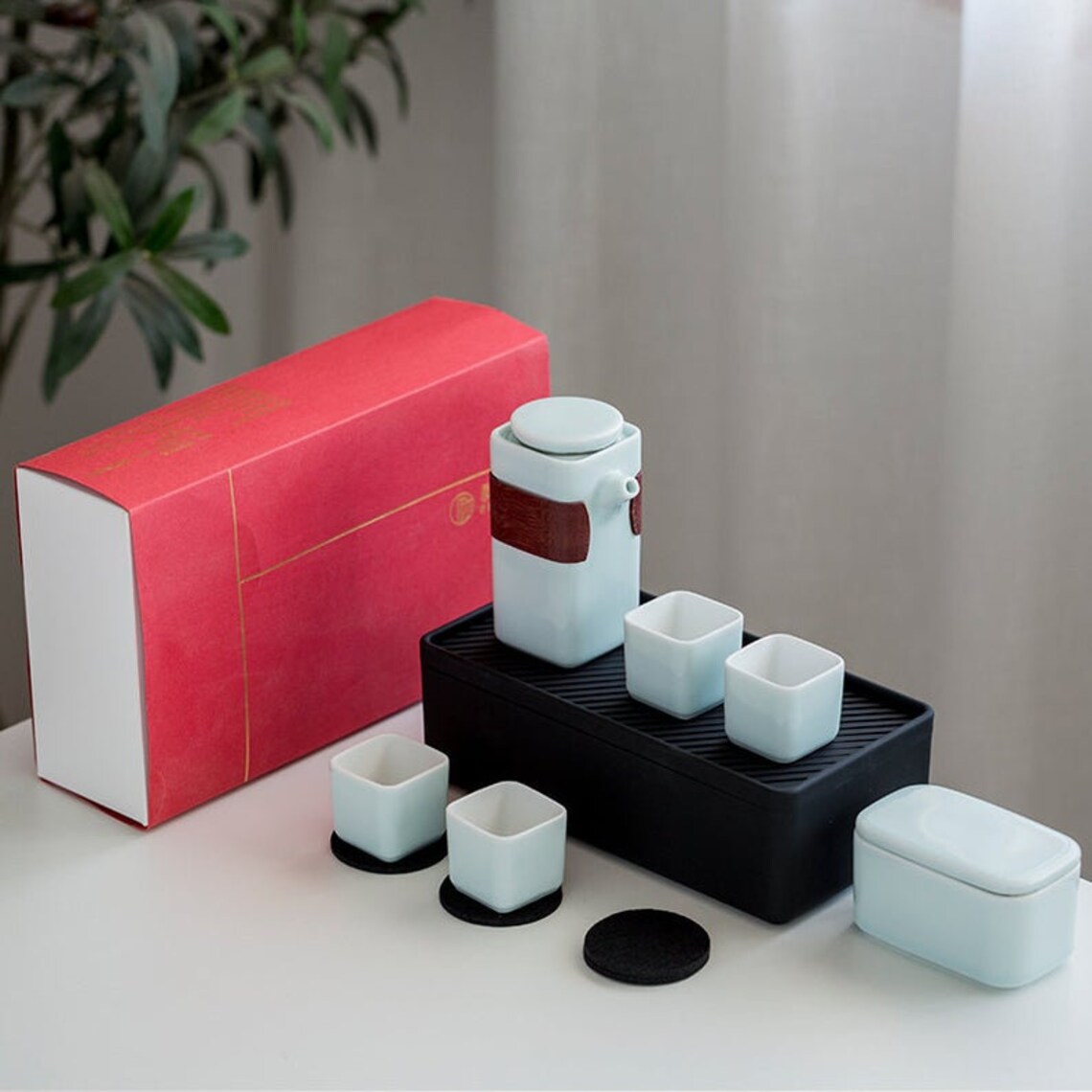 TRAVEL TEA SET Tea Caddy Ceramic Tea Canister Set White Etsy