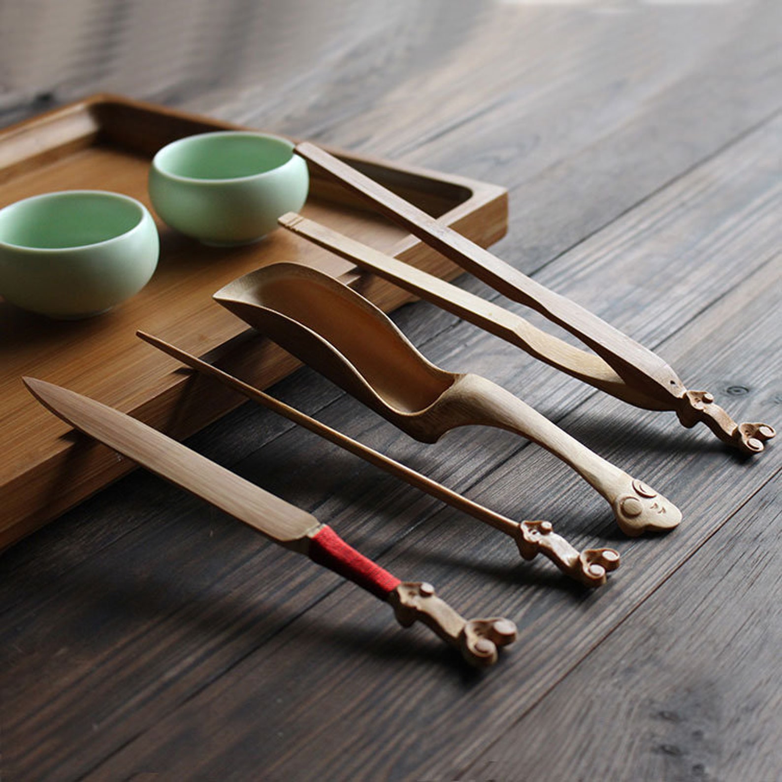 4 Japanese Bamboo Tea Tools Handcarved Natural Pure Etsy