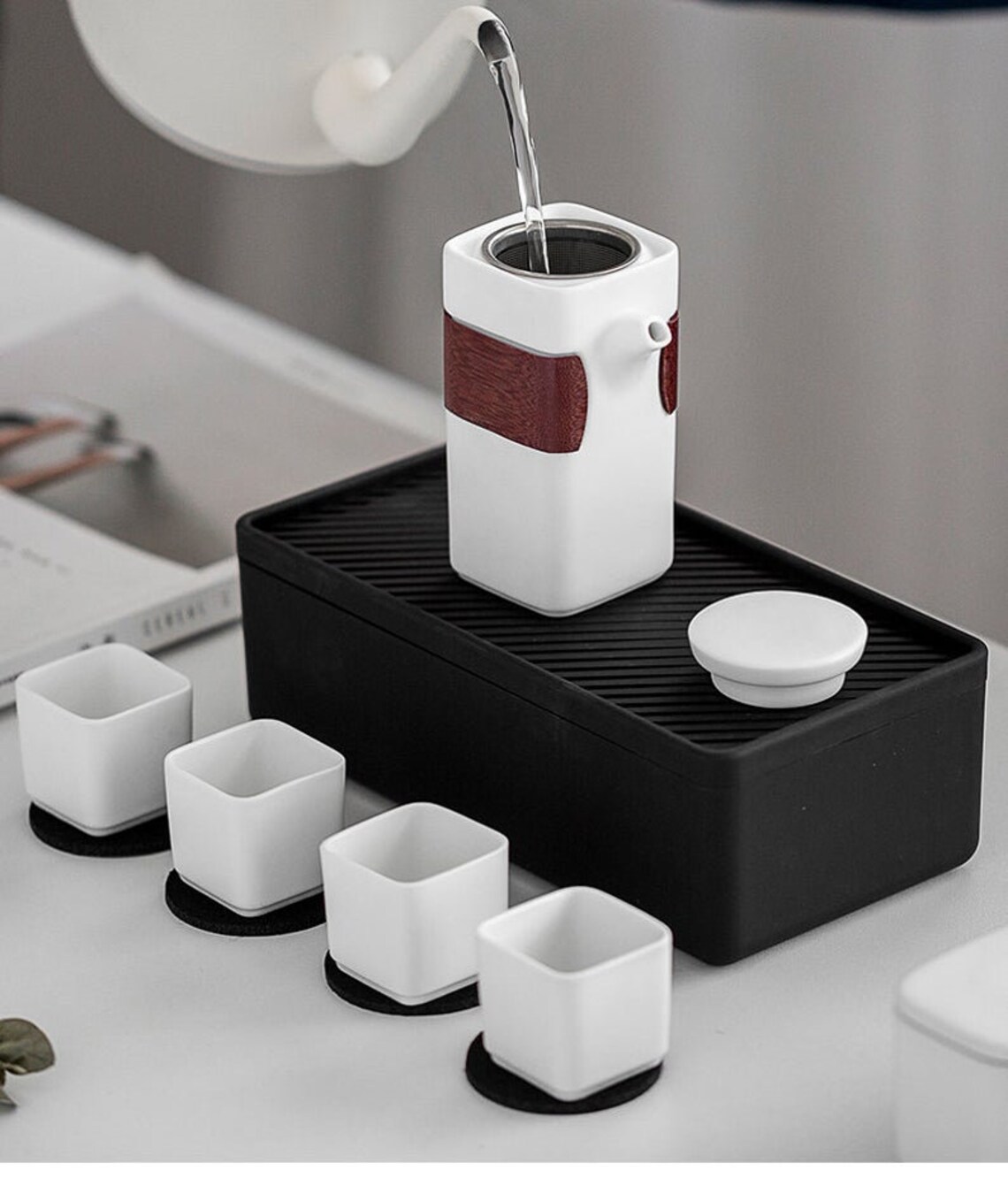 TRAVEL TEA SET Tea Caddy Ceramic Tea Canister Set White Etsy