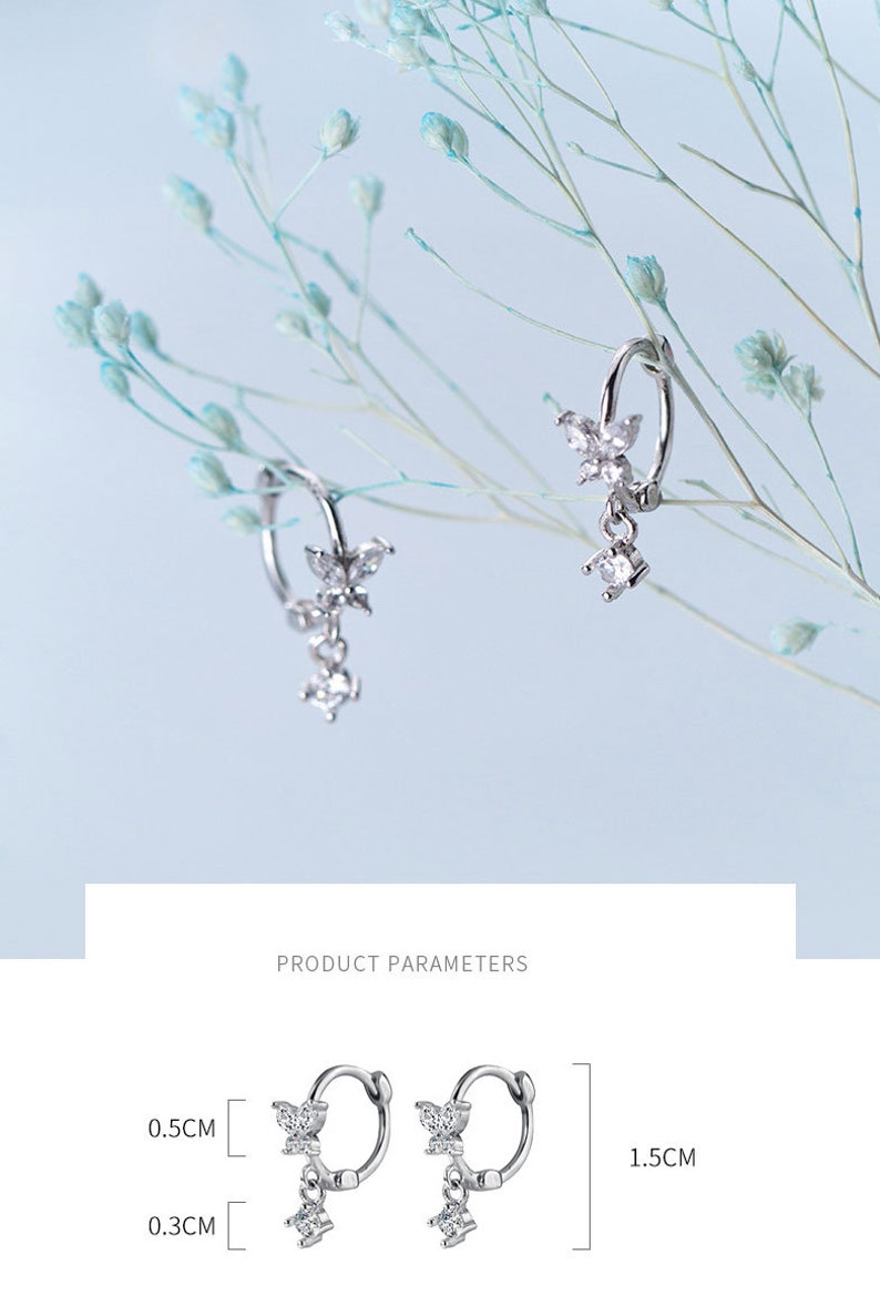 Stylish Simple Ear Stud Butterfly Zirconia Inlays 925 Sterling Silver Earrings Girl Ear Ornaments TheTasteStyle Jewelry Supply