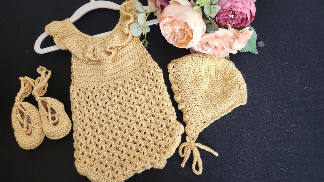 Crochet Ruffle Jacket Crocheted Ruffle Romper Set With Accessories - Etsy