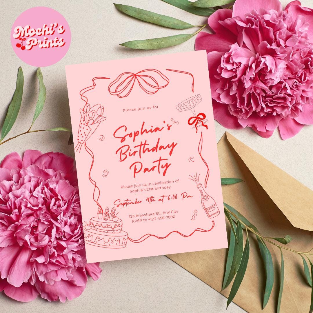 Pink Invitations Pink Birthday Party Invitation: Editable Canva Design - Etsy