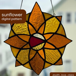 Digital Stained Glass Pattern: Sunflower