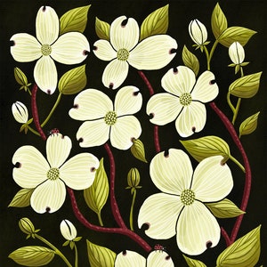 Dogwood PRINT - flower wall art, flower art print, botanical illustration, floriography