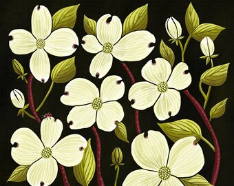 Dogwood PRINT - flower wall art, flower art print, botanical illustration, floriography