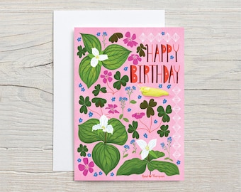 Trilliums and Banana Slug  GREETING CARD
