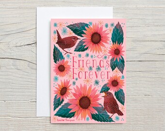 Pacific Wren & Sunflowers GREETING CARD