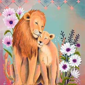 African Lions PRINT - wildlife animal print, African wildlife wall art