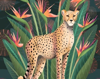 Starlight Cheetah Art Print – African Wildlife Illustration