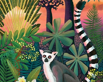 Lemur Art Print - Madagascar Wildlife Illustration