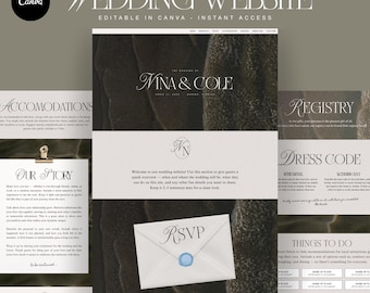 Fully Customizable Wedding Website, Beach Aesthetic, Minimal Canva Template, Destination Wedding, Simple Bridal Site, One Page Website
