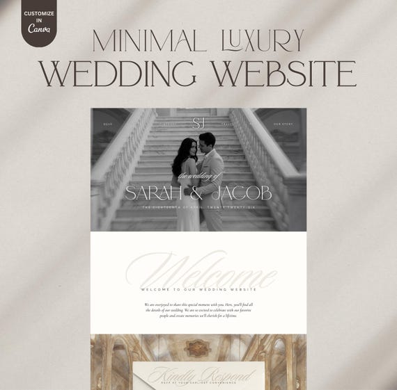Minimal Luxury, Quiet Opulence Wedding Website Canva Template: Customizable Timeless Style with Modern Simplicity
