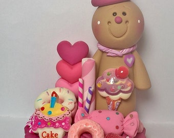 Gingerbread with Sweet treats on Creamed filled cookie - Ice Cream - Cake - life savor - Donut - Lollipop - Candies - Desk top decor