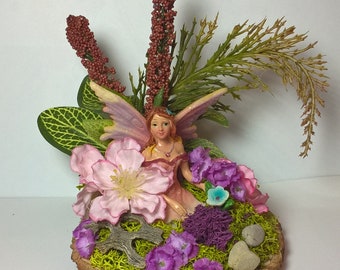 Fairy Garden - Fairies - Floral arrangement - flowers - table decoration - center piece - fairy - silk arrangement - mystical fairies