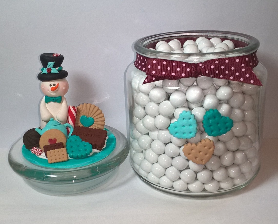 Snowman polymer clay Candy jar cookie jar Jar topper Etsy