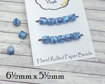 Blue Damask Paper Beads, Lightweight Beads, Gothic Beads, Boho Beads, Retro Paper Beads, Loose Beads, Unique Beads, Handmade Beads, Artisan