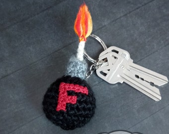 F-Bomb Keychain, Lit F Bomb Key Chain, Mini F Bomb, Crocheted F Bomb, Gag Gift, Stocking Stuffer, Gifts Under 10, Drop the F Bomb, NSFW