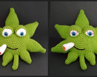 Pot Leaf Plushie, NSFW, Marijuana Art, Joint Smokin, Pot Head Gift, Pothead, Cannabis Gift, Weed Leaf Plushie, Gift for Stoners