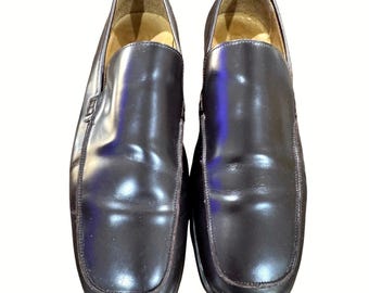 Vintage Coach Dark Brown Leather Loafers Men's US 13 Square Toe Made in Italy